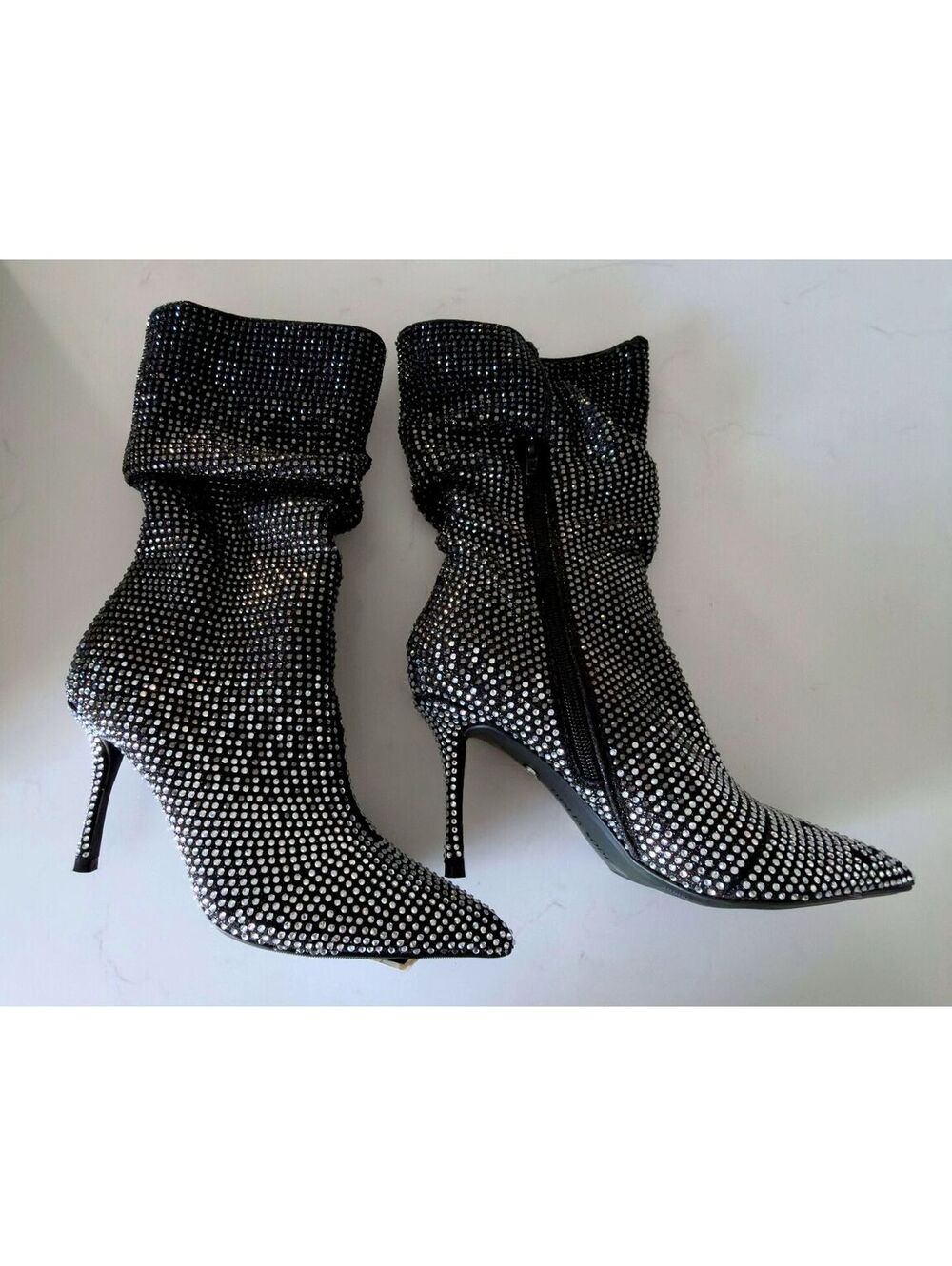 THALIA SODI Black Rhinestone Raquell Pointed Toe Stiletto Slouch Boot 6.5